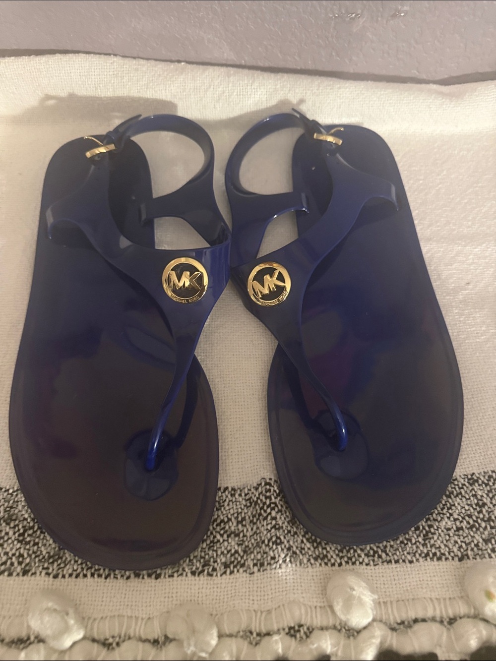 Michael Kors Deep Blue Jelly Logo Thong Sandals